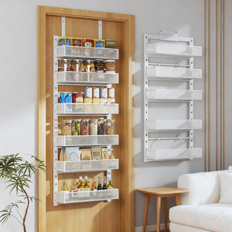 Organisateur de porte robuste avec 6 paniers en maille réglables, support de rangement à double paroi ou de porte pour la cuisine