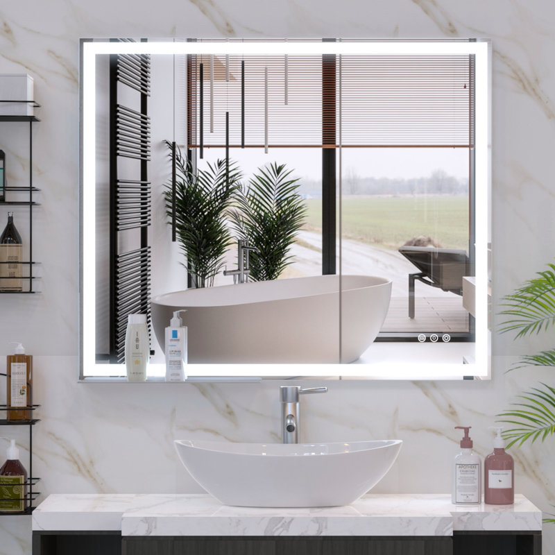 Miroir de meuble-lavabo mural 30 po x 36 po à DEL avec interrupteur tactile antibrouillard blanc / chaud / naturel réglable
