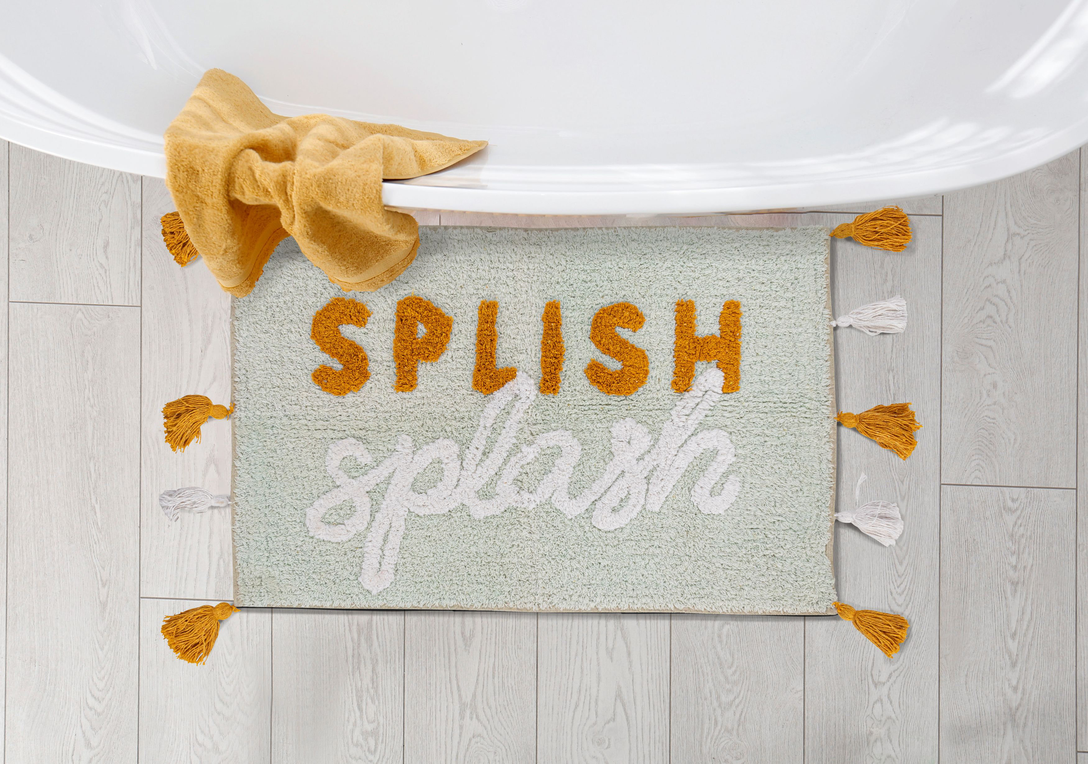 Creative CoOp Splish Splash Embroidered Cotton Blend Bath Mat with