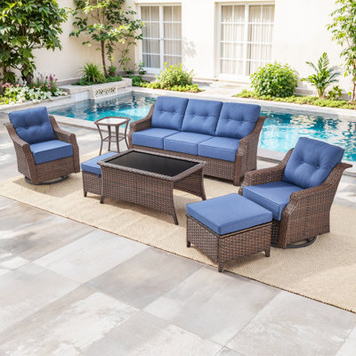 Acton 7 - Pieces Outdoor Wicker Sofa Seating Group With Ottomans And 6" Thick Cushions by Lark Manor