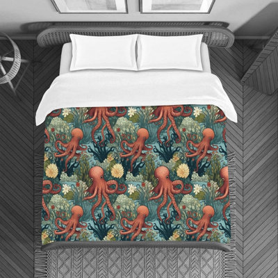 Octopus Animal Blue Polyester Duvet Cover