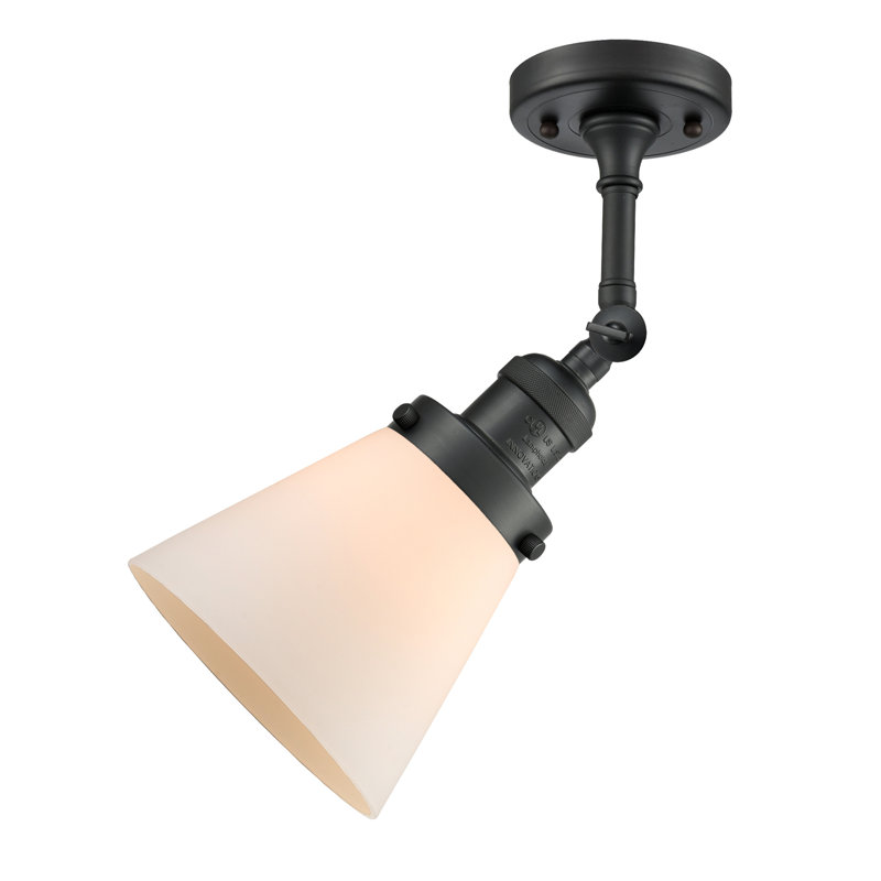 Applique murale 1 lumière Cone, Boîtier blanc mat, Ampoule à DEL rétro de 6 watts, Noir mat