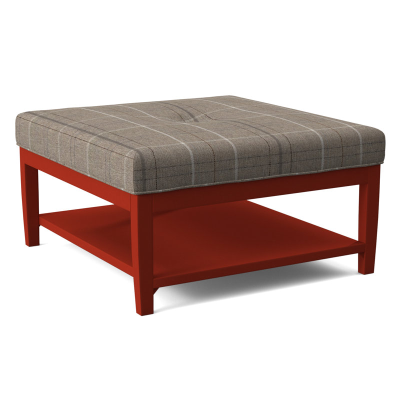Hammond Square Ottoman, Antique Black Finish, Taupe Plaid; 0126-73