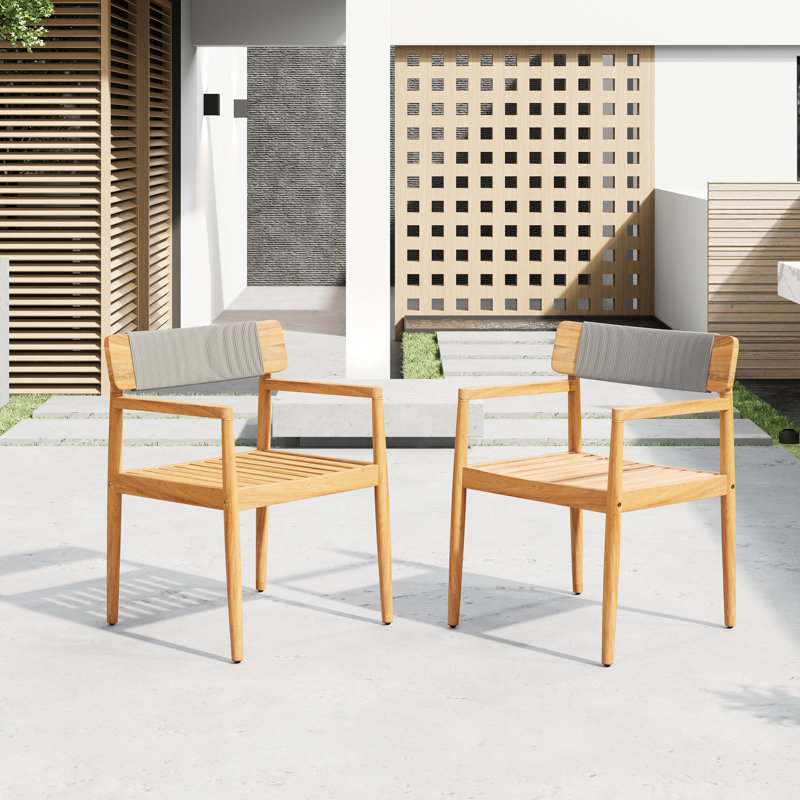 4 chaises d'extérieur en bois tressé avec aspect corde gris
