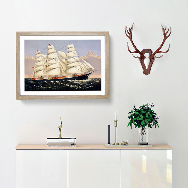 A Sailing Clipper Ship by - Framed Print, 33cm H x 45cm W x 2cm D, Oak  Bordered Framed