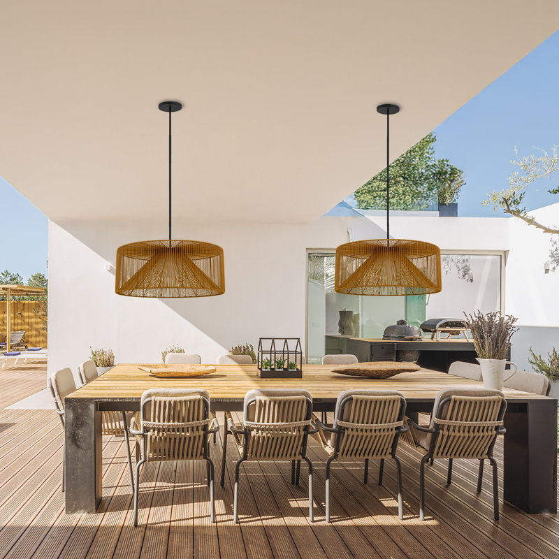 Key West Woven LED Pendant for Indoor/Outdoor Use, Weather-Resistant Rattan, 5-CCT, Dimmable, 12" H x 30" W x 30" D