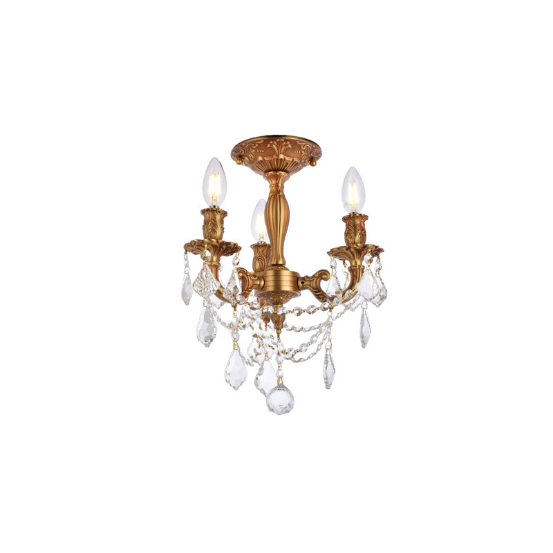 Maxfield Clear Royal Cut Crystal, 14" H x 13" W x 13" D, French Gold, 3 Lights