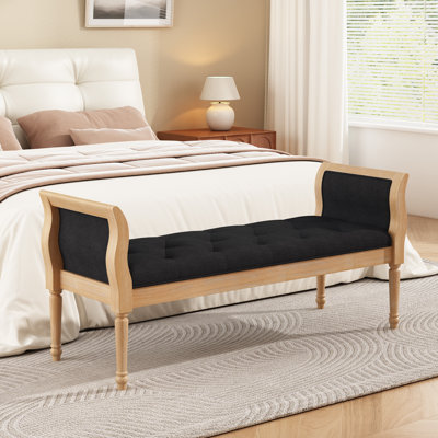 Calla Classic Tufted Upholstered Bench With Curved Arms And Solid Wood Frame
