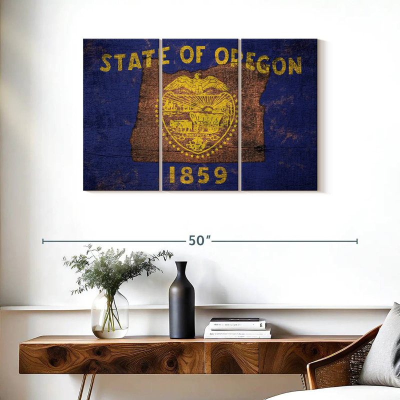 Carte d'État sur le drapeau de l'Oregon, H 24 po x l 38 po
