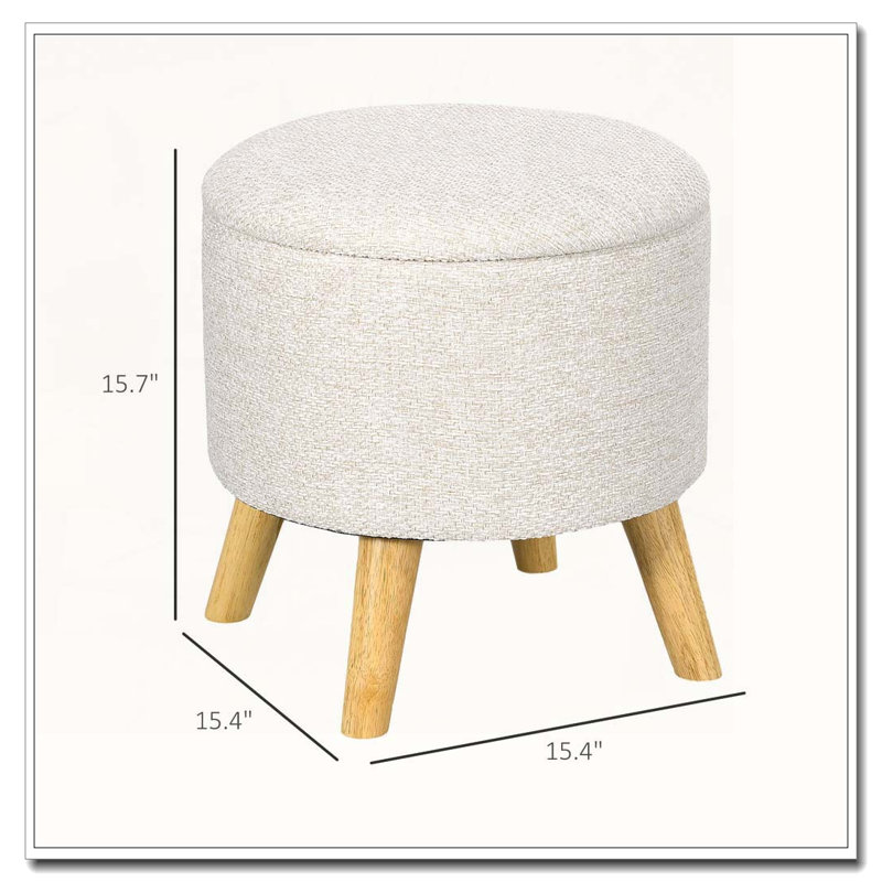Tabouret rond avec rangement et tabouret, Blanc, crème