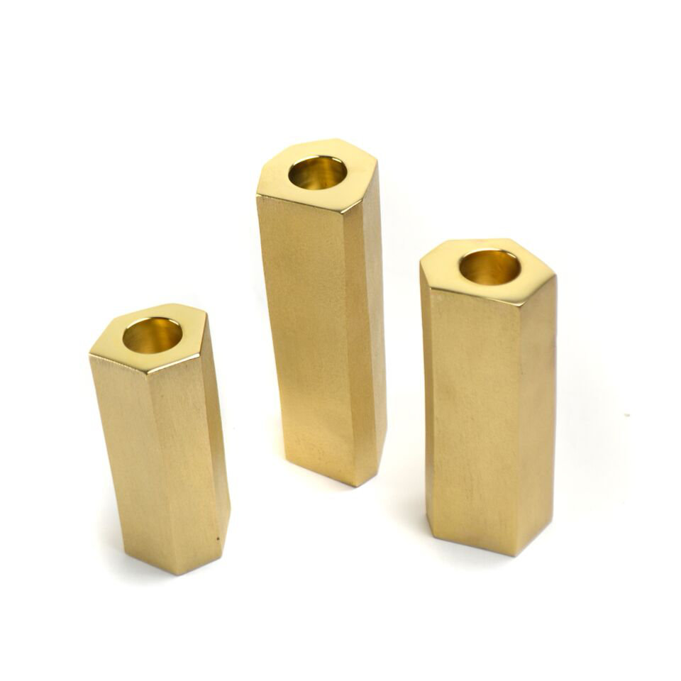 Rojo 16 Tilted Hexagon Brass Tabletop Candlestick | Wayfair