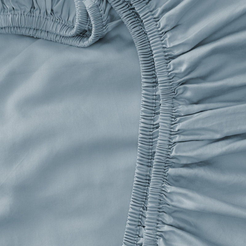 Drap de coton Tencel double couture uni 4 pièces , Ensemble de draps pour lit très grand californien, Bleu Windward