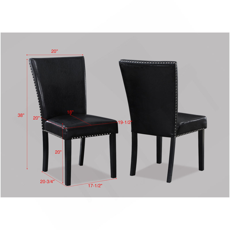 Chaise d'appoint 2 pièces rembourrée avec garniture cloutée et similicuir noir