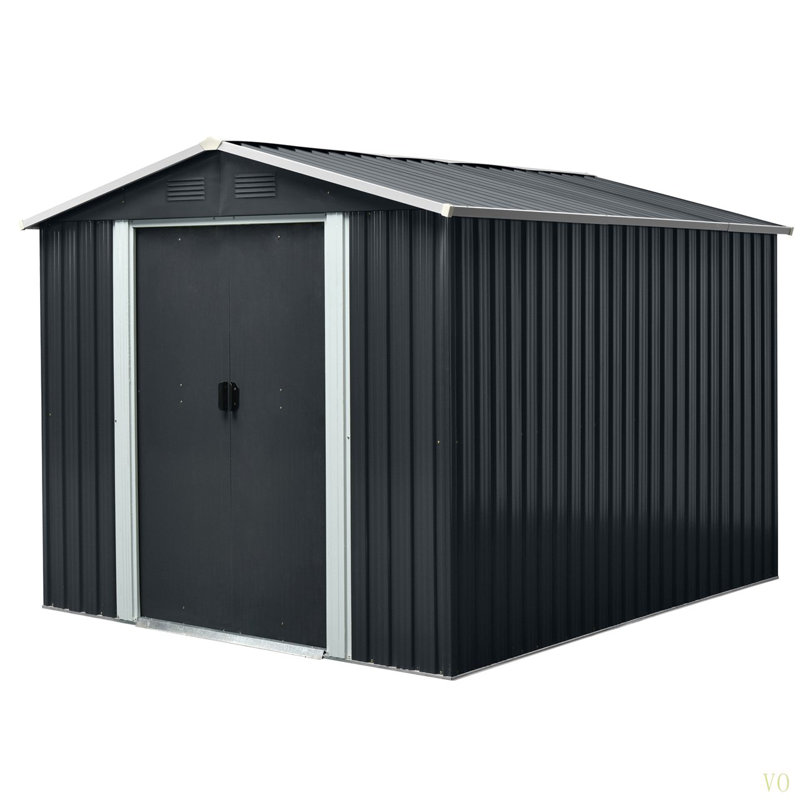 Remise de rangement extérieure en métal 8 pi x 10 pi avec base Meatl