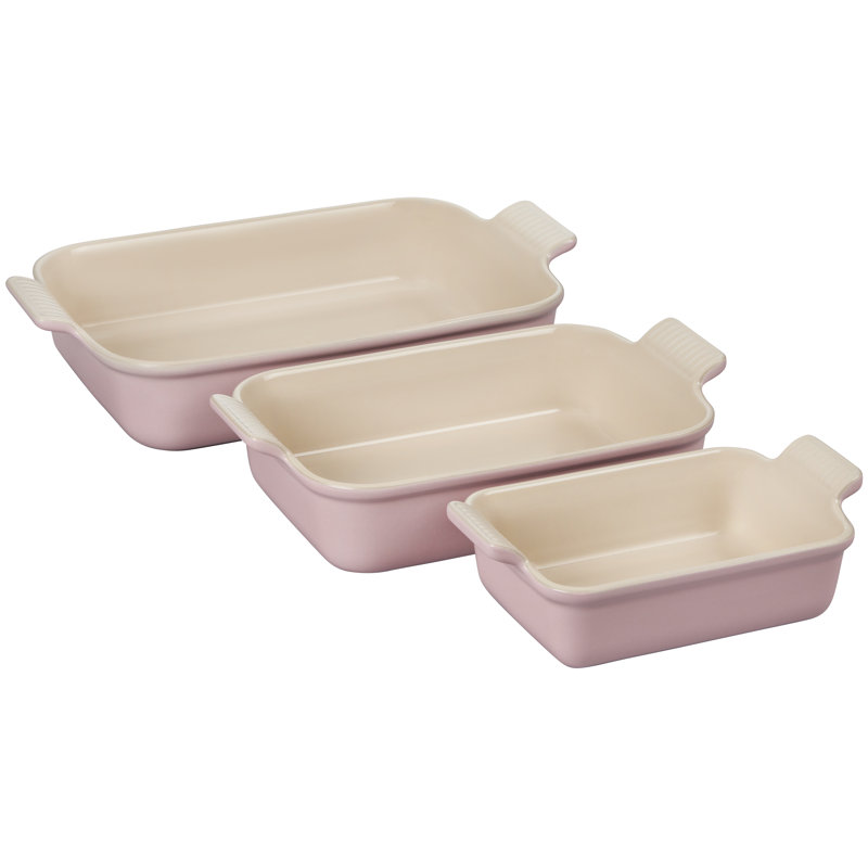 Le Creuset Set Of 3 Heritage Rectangular Dishes Chiffon Pink