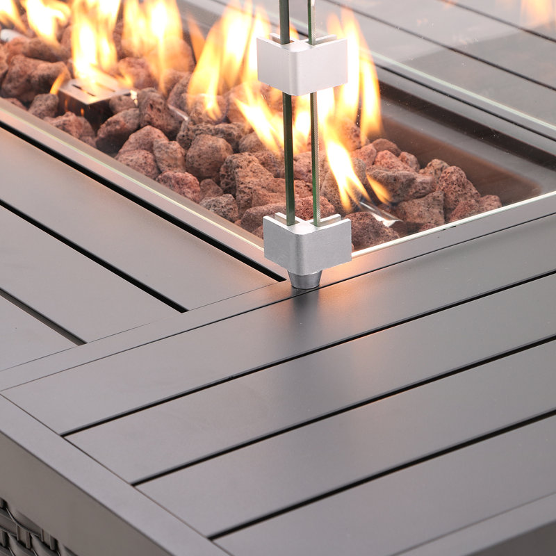 Damera Rectangle Aluminum Propane Smokeless Fire Pit Table with Lid