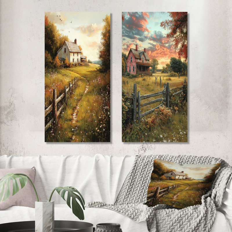«Green Farmhouse Charm I» - ensemble d'art mural de ferme 2 pièces, H 32 po x l 32 po, Toile tendue