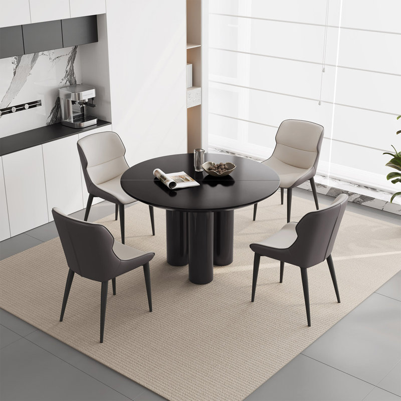 46.06" Modern Round Black Dining Table Set with 4 Chairs for Kitchen, Bar, Living Room, Small Space