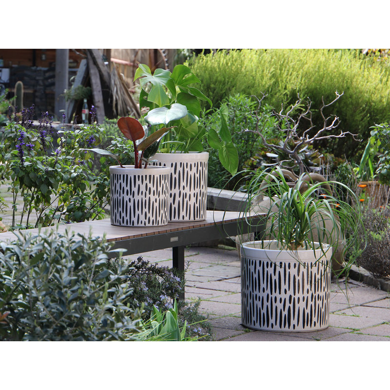 Pots de fleurs en céramique émaillée de taille moyenne, lot de 3 - Intérieur/Extérieur, Set of 3, Touches