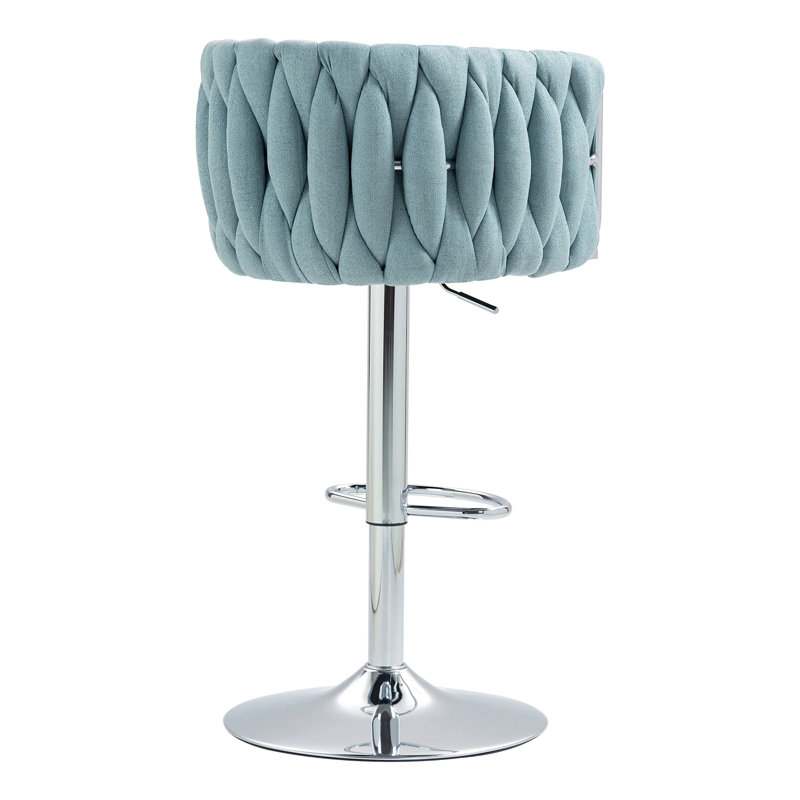 Ensemble de 2 tabourets de bar pivotants avec housse en tissu 360 °, chaises de bar réglables à hauteur de comptoir avec dossier et repose-pieds tissés, tabourets de bar chromés argentés