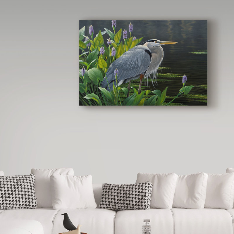 «Biding Time Great Blue Heron» par Berrien, impression sur toile tendue, H 12 po x l 19 po x P 2 po