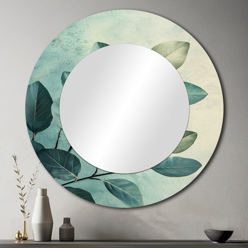 Feuilles de brise minimaliste - art mural miroir floral - imprimé sur métal, 36 po x 36 po