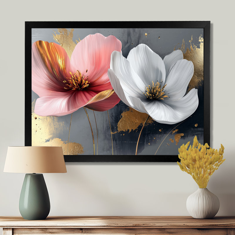 Myalynn - Floral Large Wall Art, Cadre simple, Noir, noir, noir, noir, H 12 po x l 20 po