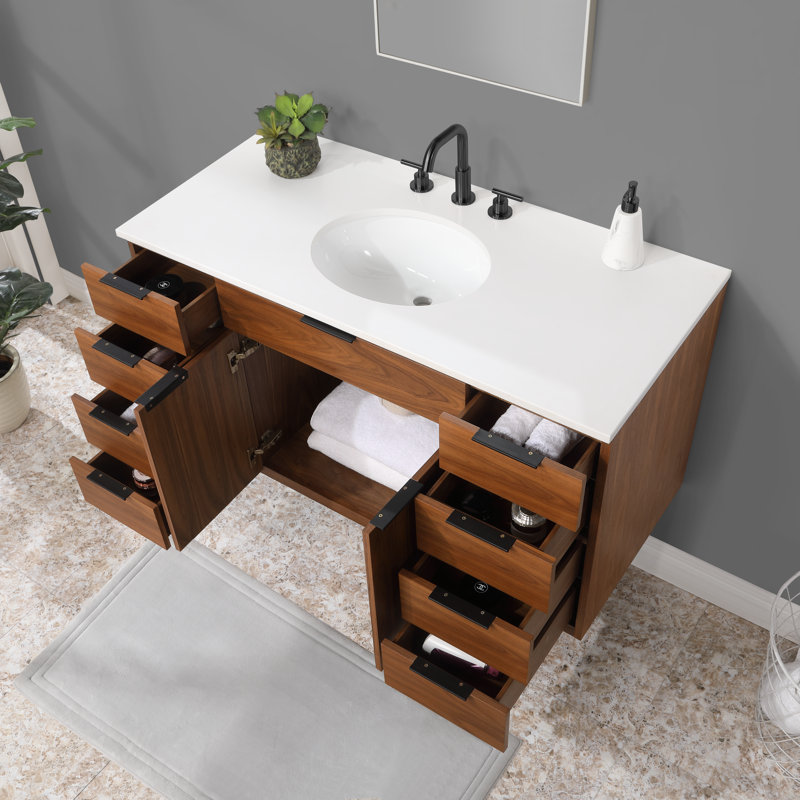 Bexley 48" Wall-Mounted Single Bathroom Vanity with Quartz Top