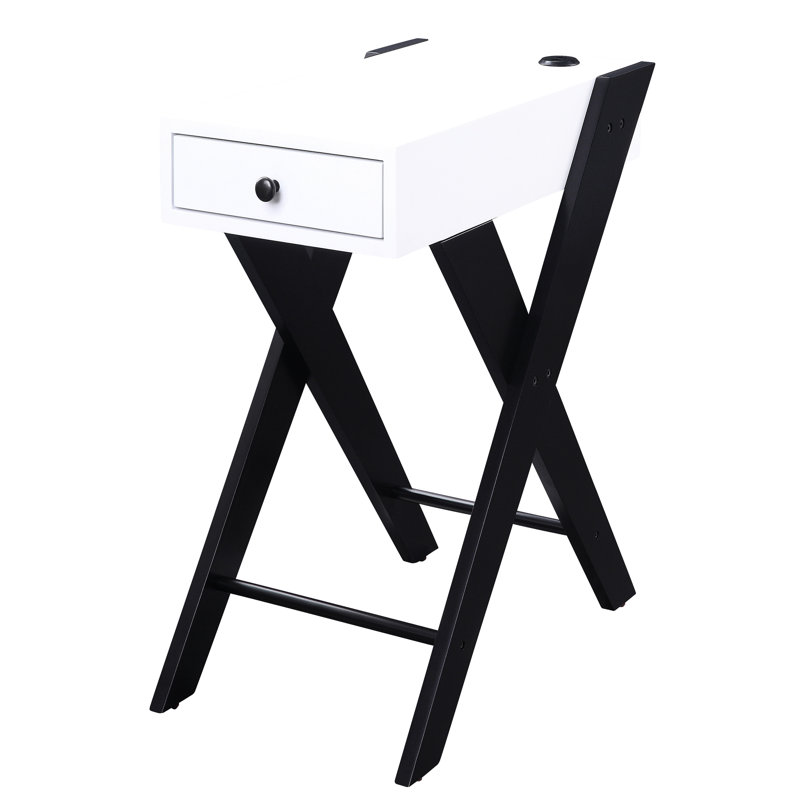 Rectangular Side Table With Drawer And - White Black Design Stylish In & Handy