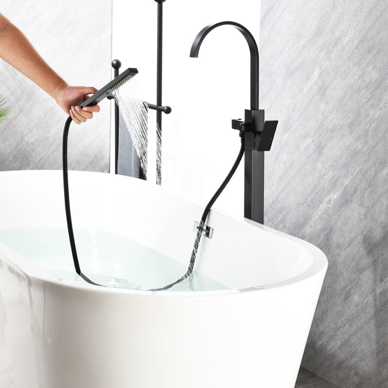 1 Handle Floor Freestanding Tub Filler with Diverter, Matte Black