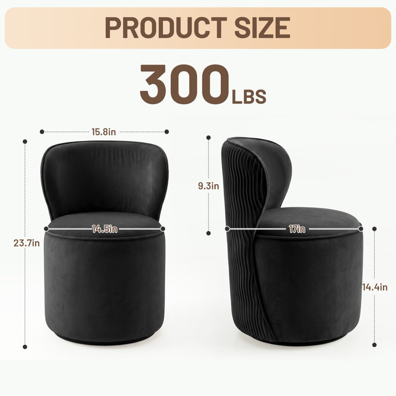 Tabouret de coiffeuse Modern 360 °, Velours noir