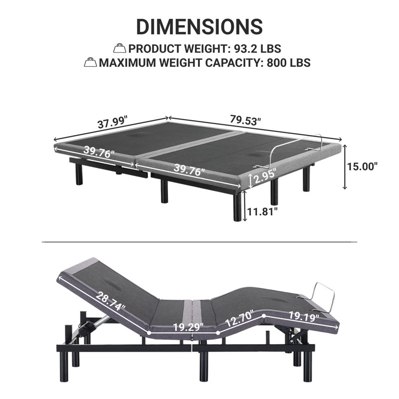 Sterner Zero Gravity Pain Relieving Massaging Adjustable Bed with Wireless Remote, Bluetooth and App, Twin XL