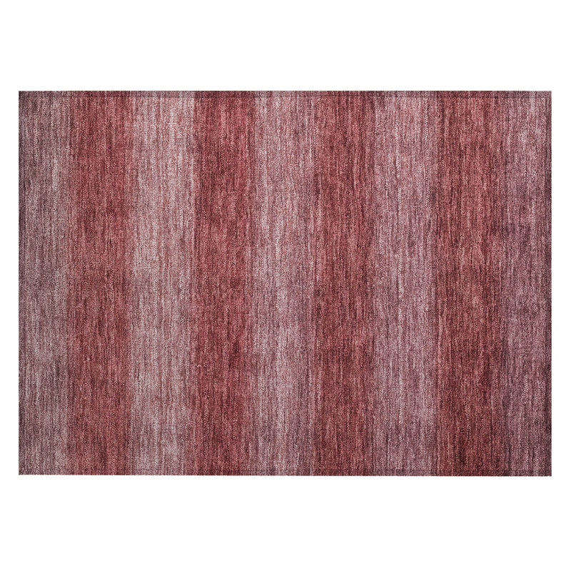 Paprika Red Synthetic Stripe Rectangular Washable Rug