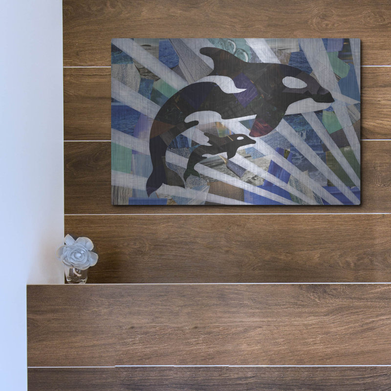 Art mural en métal Rosecliff Heights «Killer Cute Whales» par Artpoptart, H 12 po x l 16 po