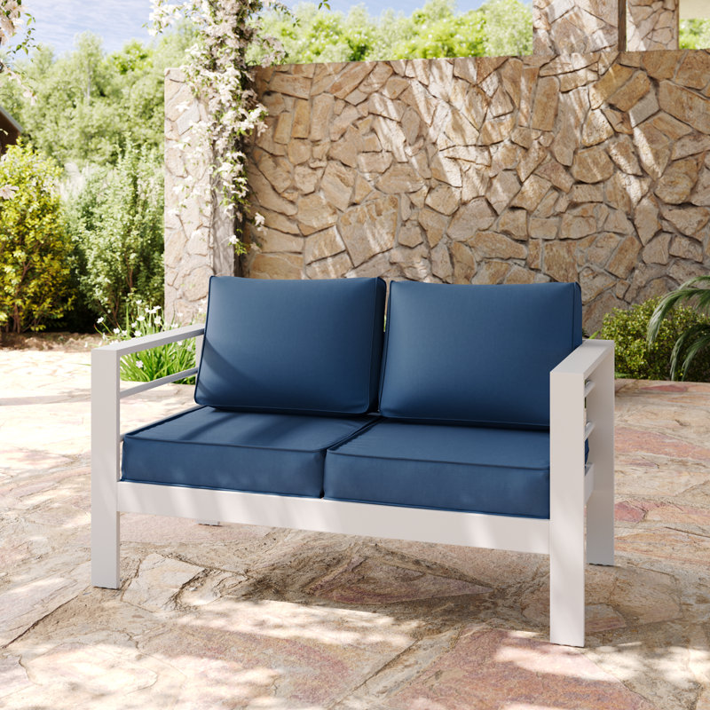 Causeuse en aluminium avec coussin, Marine, Blanc