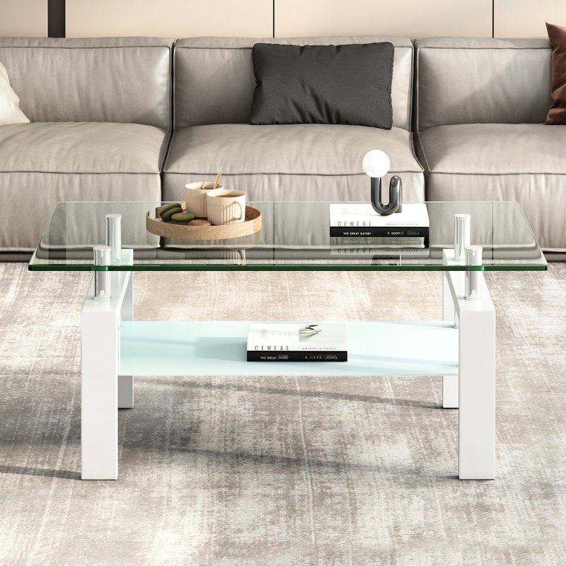 Table basse moderne en verre trempé 2, table décorative de salon pour l'intérieur, centre avec pieds