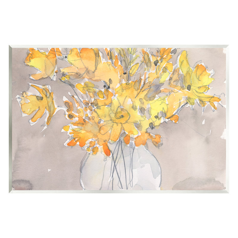 «Yellow Scribble Style Bouquet Floater», art mural par Samuel Dixon, H 10 po x l 15 po x P 0,5 po, Bois