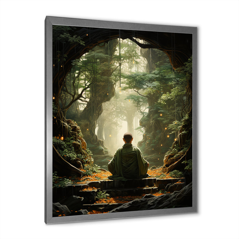 Art bouddhiste vert sur toile vert bouddhiste, L 24 po x H 32 po, Cadre photo argenté