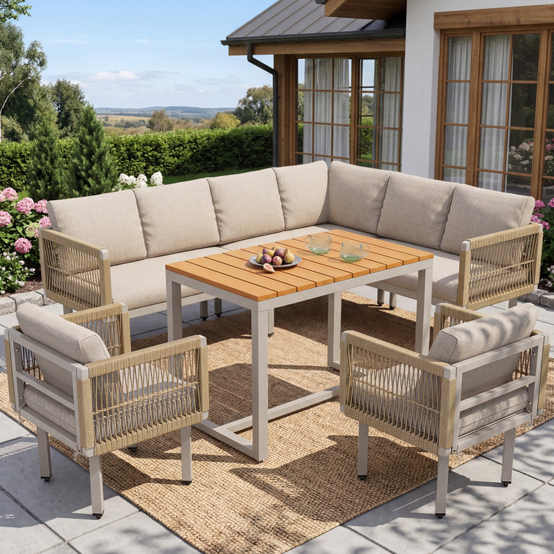 6-Piece Outdoor Lounge Set, Stylish Garden Sofa Set For Balcony & Terrace Use, Beige