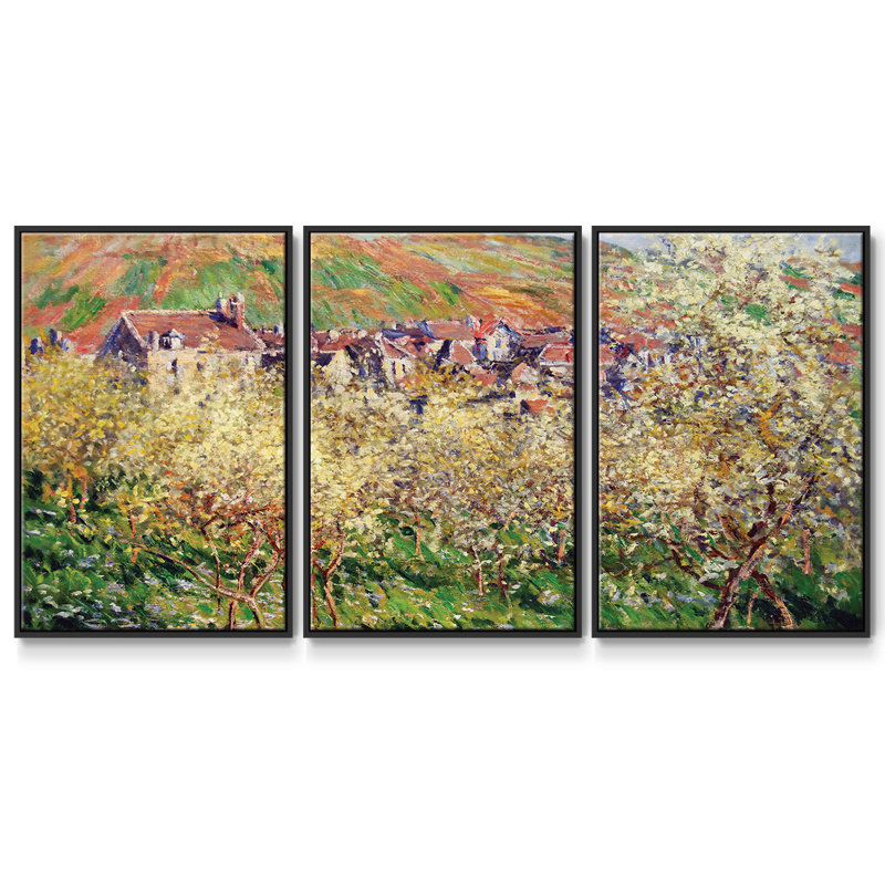 Monet, reproduction sur toile 3 pièces, H 40 po x l 78 po x P 2 po, Noir
