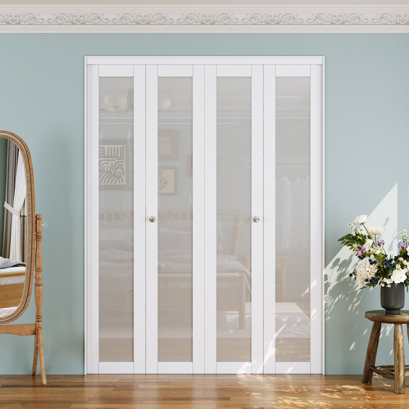 1 porte pliante pliante en verre et en bois manufacturé avec ensemble de quincaillerie d'installation, 60 po x 77,8 po
