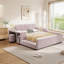 Lit tapissier en velours avec bureau de chevet et petit tabouret rond-811936896-811936902