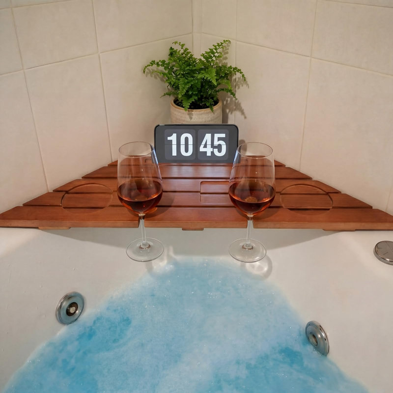 Plateau de baignoire d'angle en bambou antidérapant
