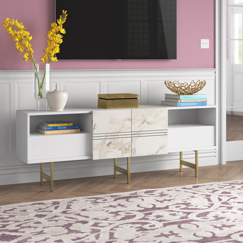 Addington Unfinished TV Stand for TVs up to 78", White/Sapphire Oak