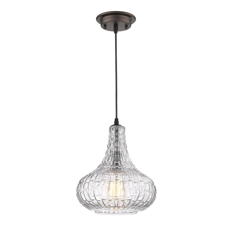 Mini-luminaire suspendu Chloe Lighting Aria - H 11,75 po transitionnel 1 lumière en bronze huilé avec largeur de 10 po