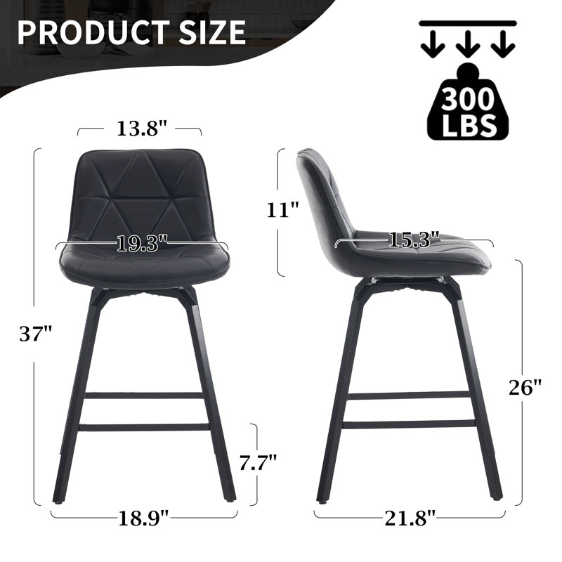 Tabouret de comptoir pivotant 26 po, Noir, 4