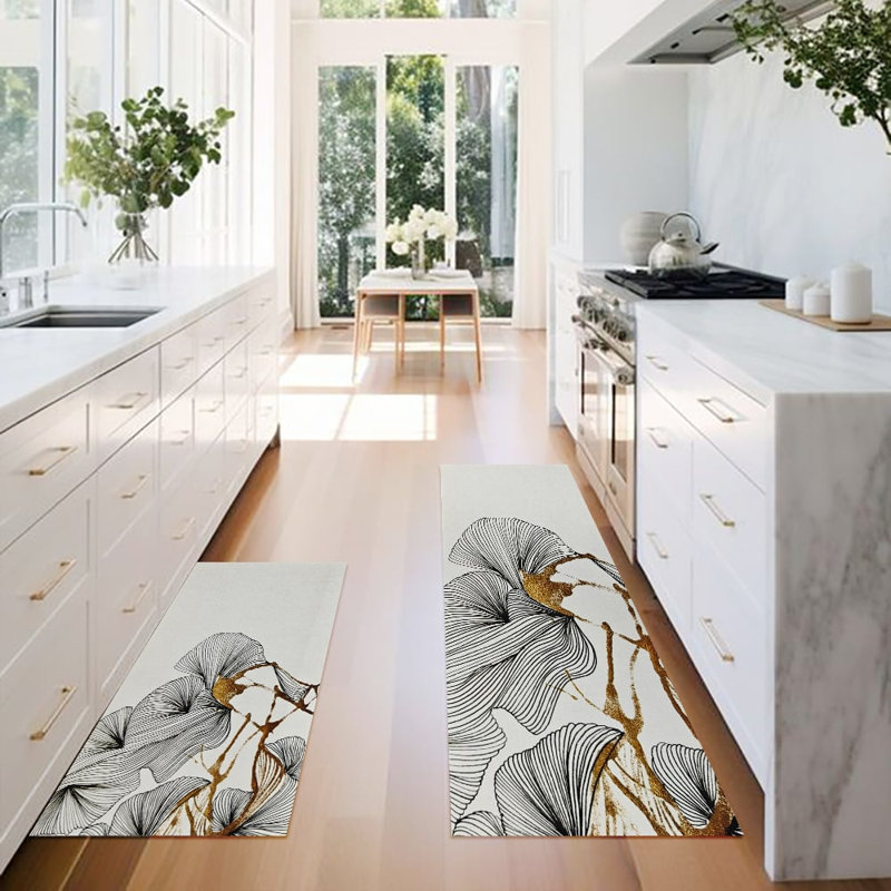 Ensemble de tapis de cuisine à motif géométrique abstrait et antidérapant 2 pièces