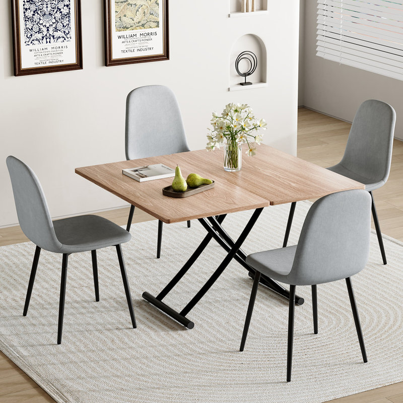 4-Person Dining Table Set,Folding Table With Metal Base,Dining Table With Chairs, Light Gray