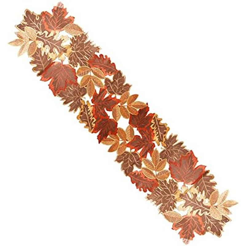 Chemin de table brodé à feuilles d'automne