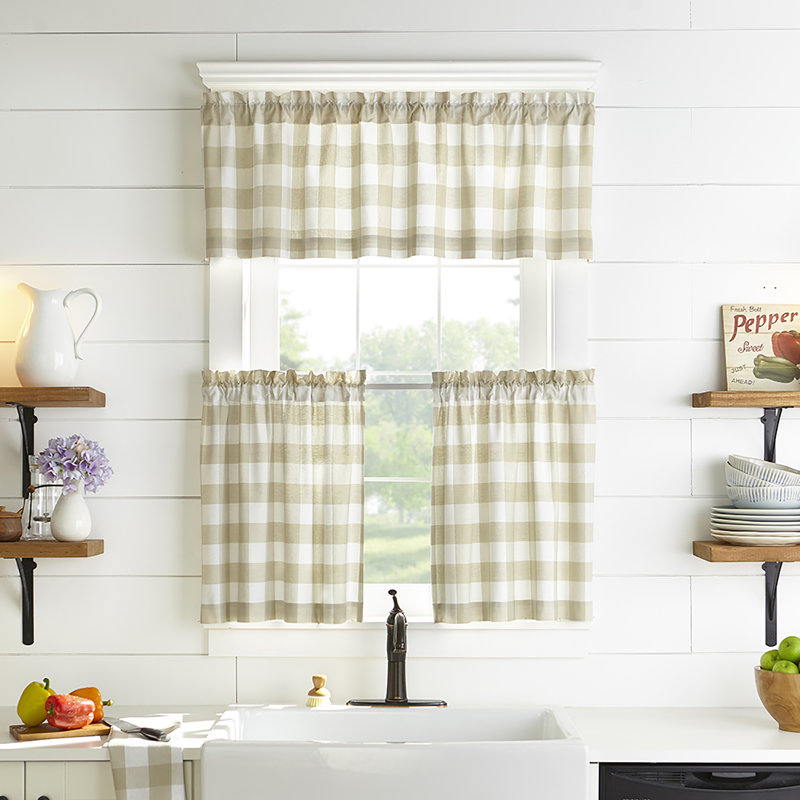 Skookum Cotton Striped Tailored Cafe Curtain, 30" W x 24" L, Tan/White